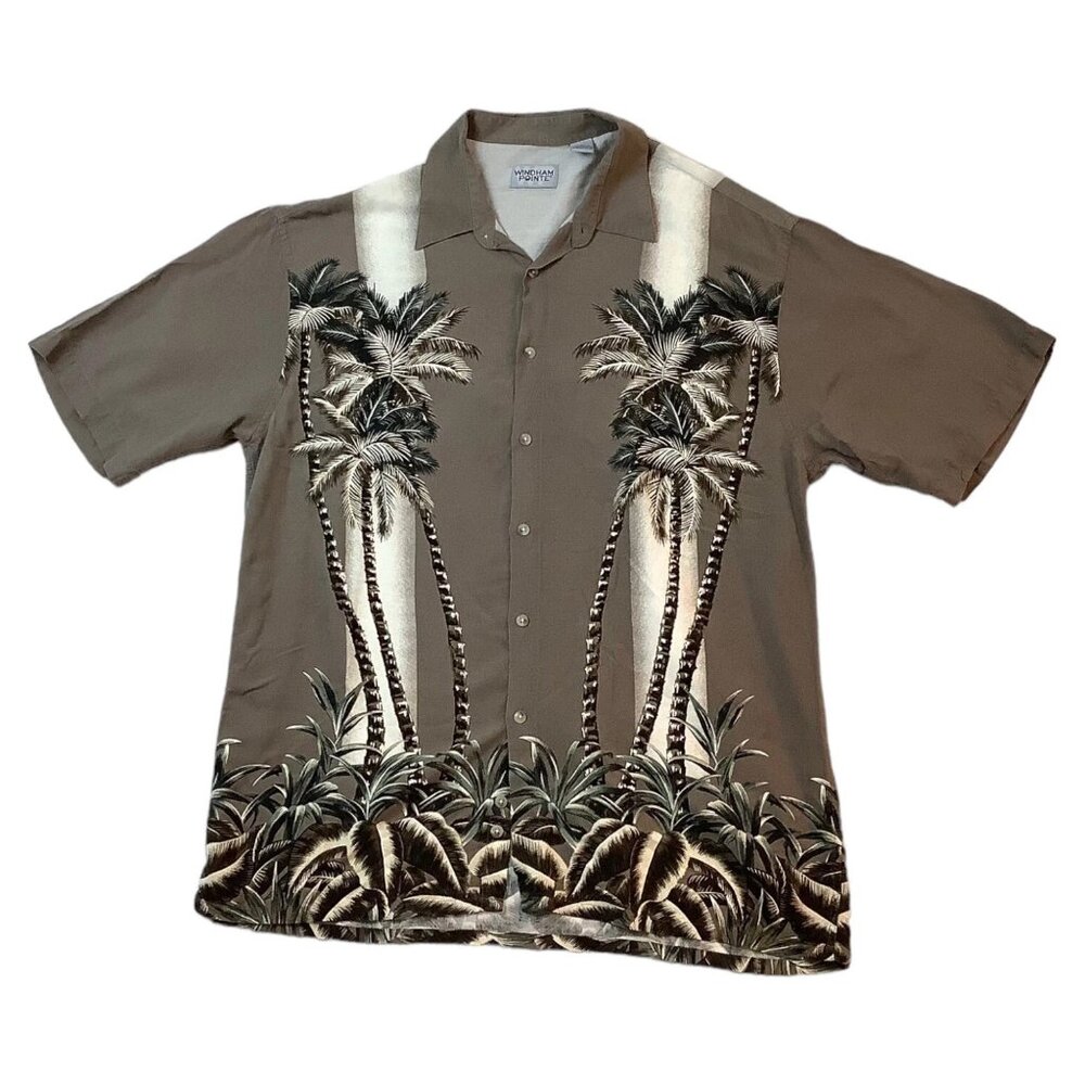Windham Pointe Tropical Palm Print Short Sleeve Button 100% Rayon Men's Size XL
